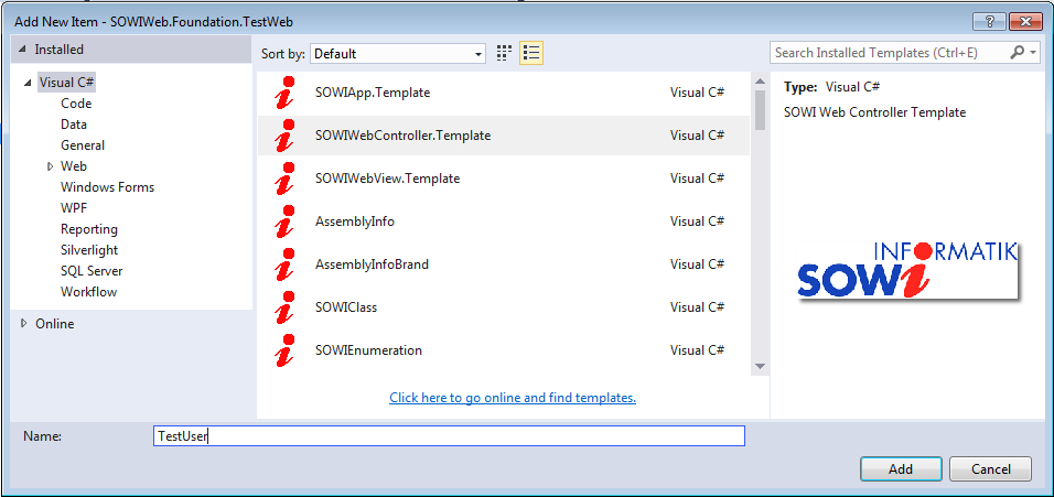 ScreenSOWIWeb Controller Template Add New Item